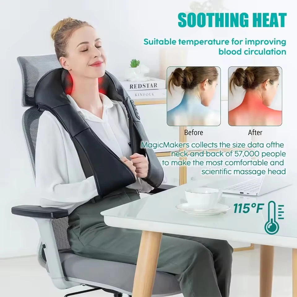 Shiatsu Neck and Shoulder Massager with Heat | Deep Tissue Relief Massage Cushion Tidesmit