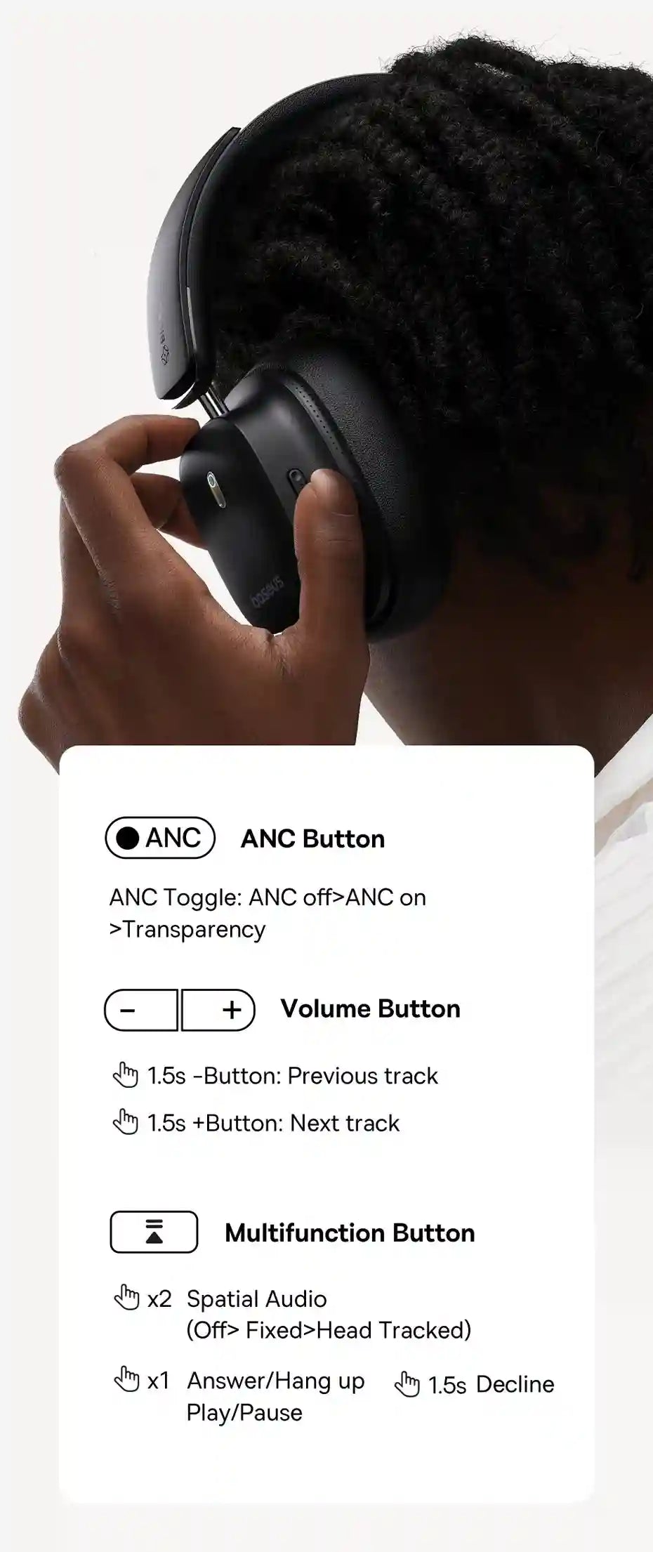 Wireless Headphones with Active Noise Cancellation & Spatial Audio - Black Tidesmit