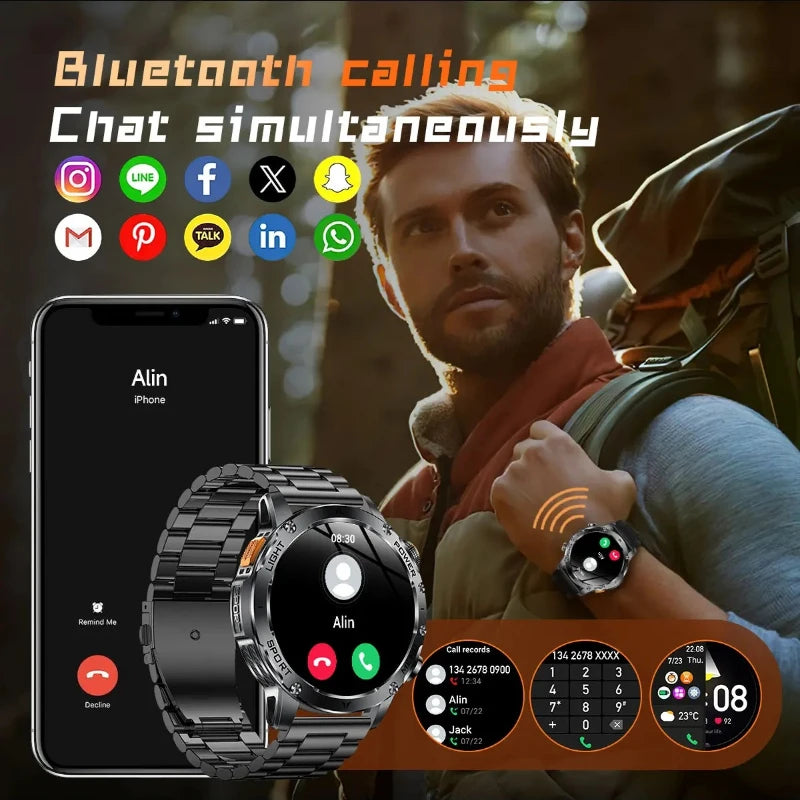 2026 New Military Smart Watch 1000Mah Battery Fitness Tracking 10ATM Waterproof Tactics Sport Flashlight call Bracelet For Men