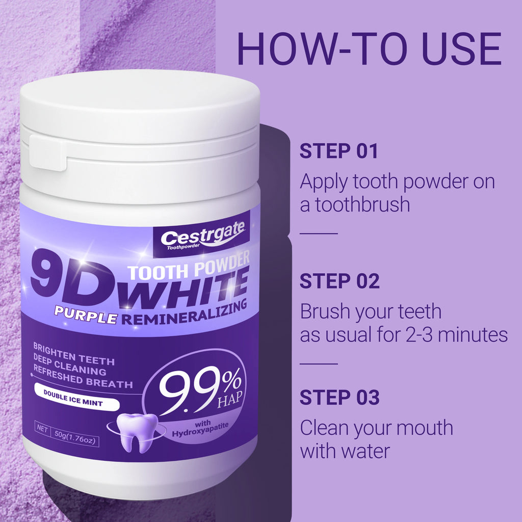 Tidesmit 9.9% purple Hydroxyapatite teeth whitening powder for deep cleaning and fresh breath dental care