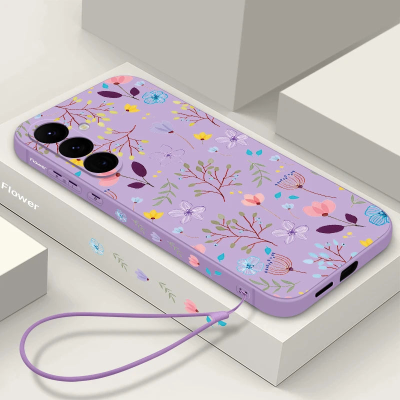 Floral Samsung Galaxy S25 Ultra Case | Slim Shock-Absorbing Cover A089 Purple-Lanyard Tidesmit
