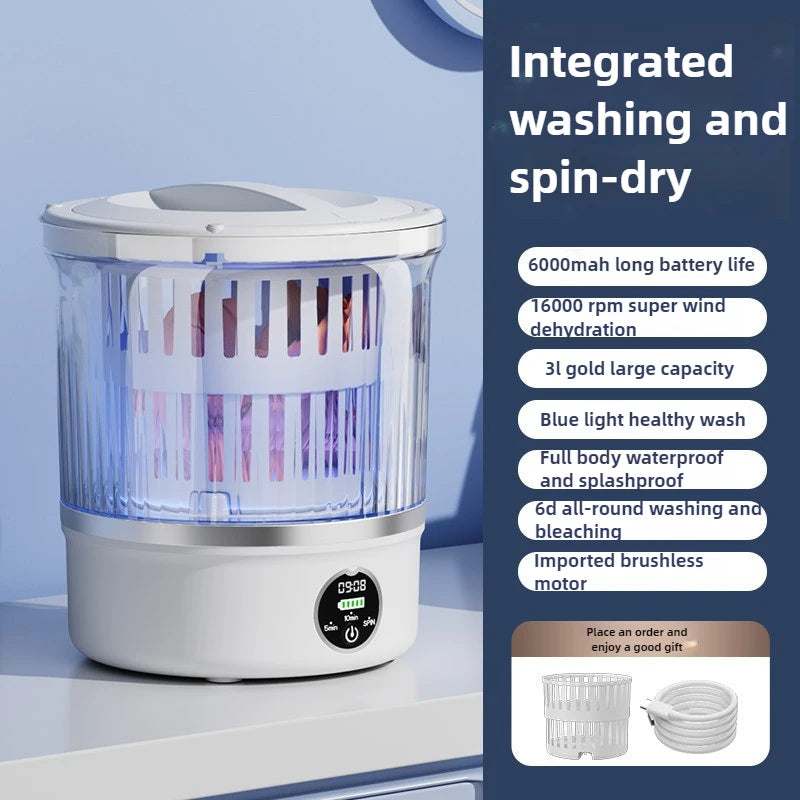 Tidesmit 3L mini portable washing machine for underwear and socks with integrated spin drying feature, side view