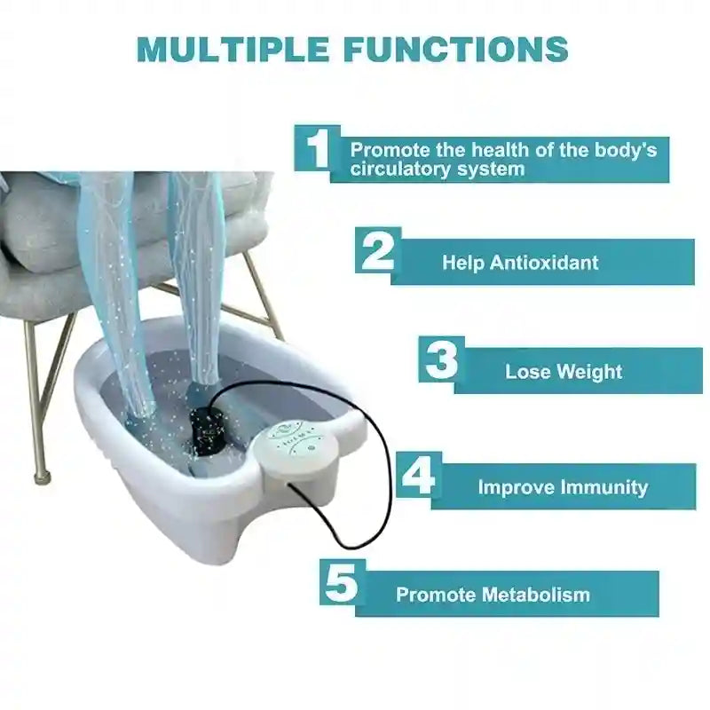 Electric ionic foot detox spa machine with water basin and array for home relaxation and health therapy.