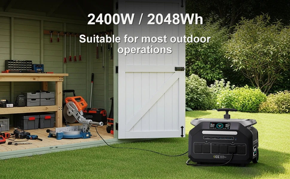 IEE P2400 2400W Portable Power Station 2048Wh LiFeP04 APP Control With Lighting Camp Solar Generator US AC Input/Output PV Inupt