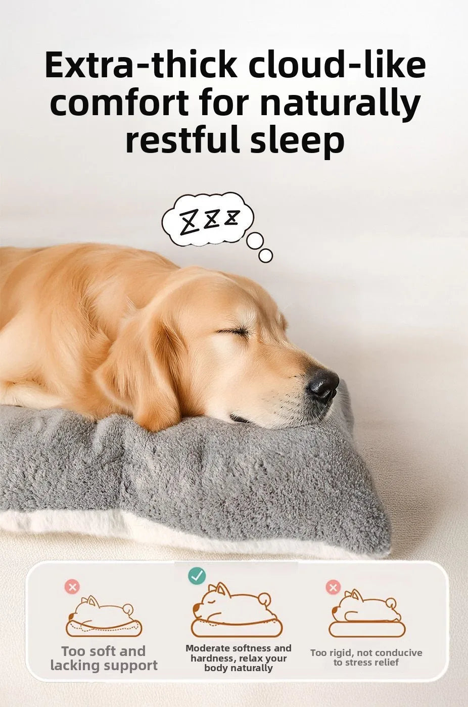 Extra large plush dog bed, grey soft polyester mat for comfortable sleep and support for large dogs.