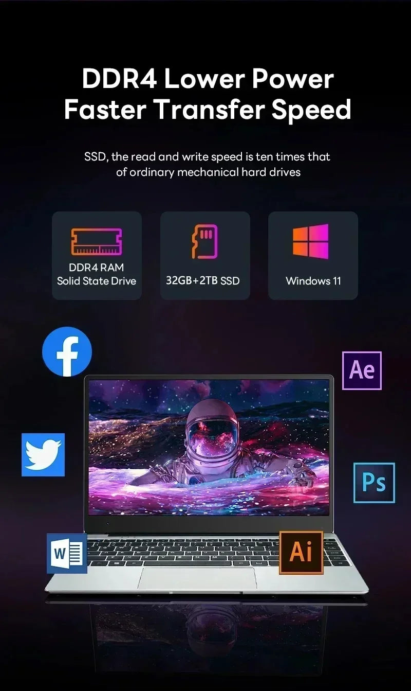 2026 NEW 14.1 Inch Ultra Slim Laptop Intel Core i9 9900 32GB RAM 2TB SSD Windows 11 Gaming Gamer Office Notebook 1920x1080 Pro