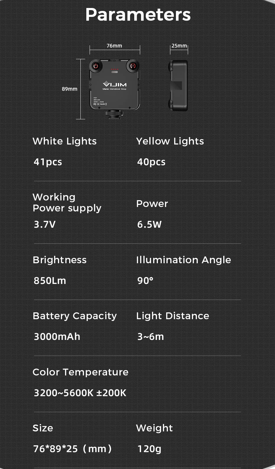 LED Video Light Dimmable Vlog Panel | 3200-5600K Adjustable Color Tidesmit