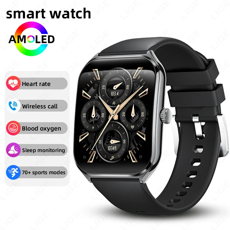 LIGE Ultra Thin New Smart Watch 2026 Men AMOLED HD Screen Always Show Time Heart Rate Bluetooth Call Sport Waterproof Smartwatch