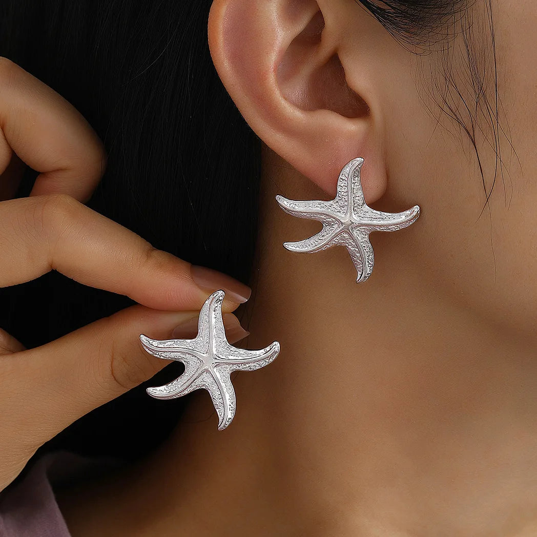 Punk Metal Starfish Stud Earrings for Women Fashion Gold Color Star Geometric Temperament Earrings Summer Jewelry Gift