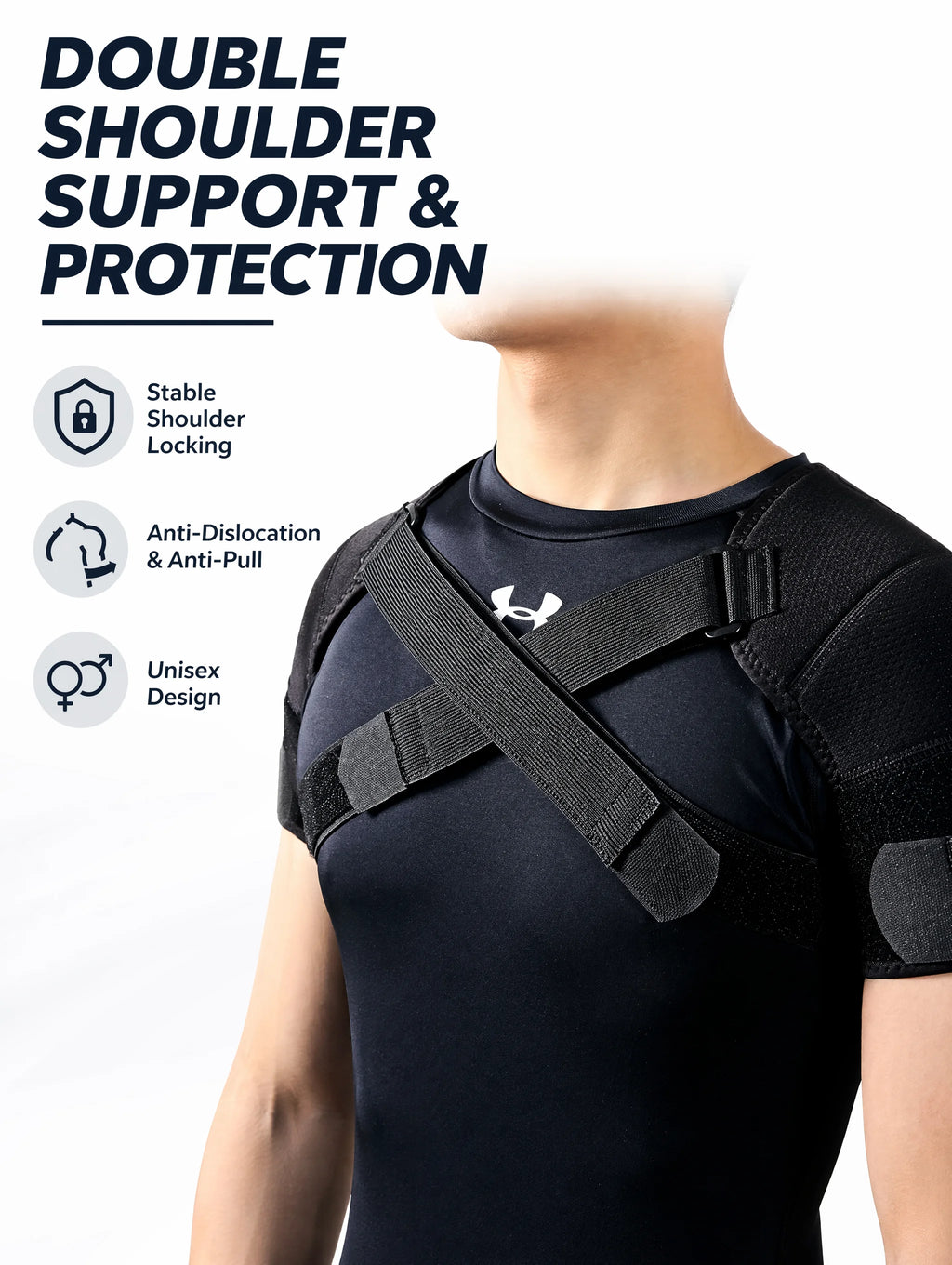 Double Shoulder Brace Adjustable Breathable Neoprene Compression Support Cross Strap for Men Women Sports Injury Pain Relief