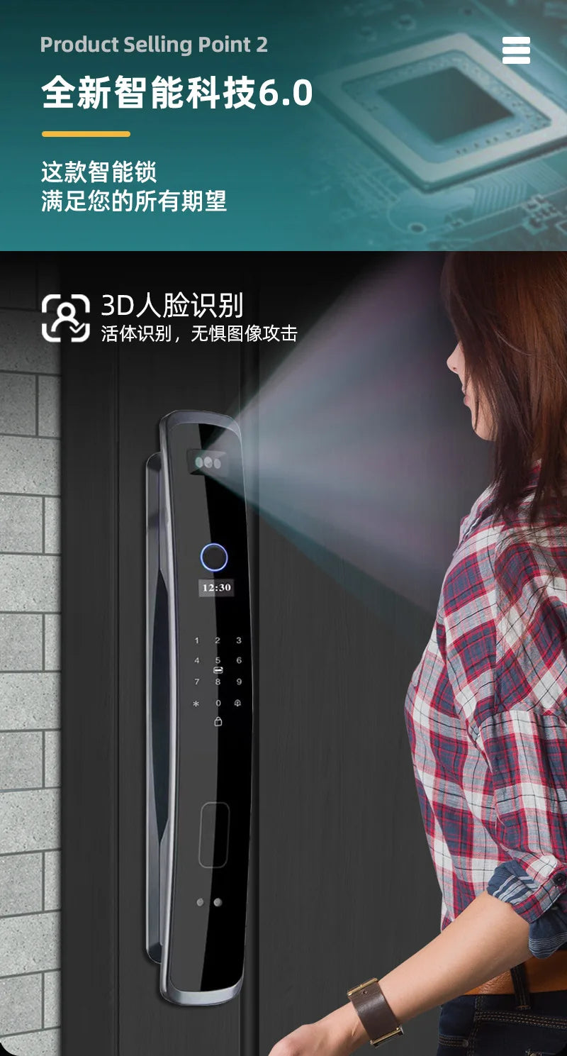 Smart, fingerprint lock with surveillance camera, home security door, automatic electronic password door lock