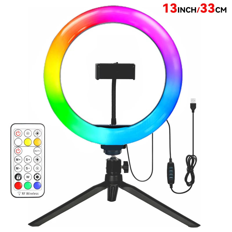 13 Inch RGB Ring Light with Tripod Stand - Adjustable LED Lighting WHITE Tidesmit