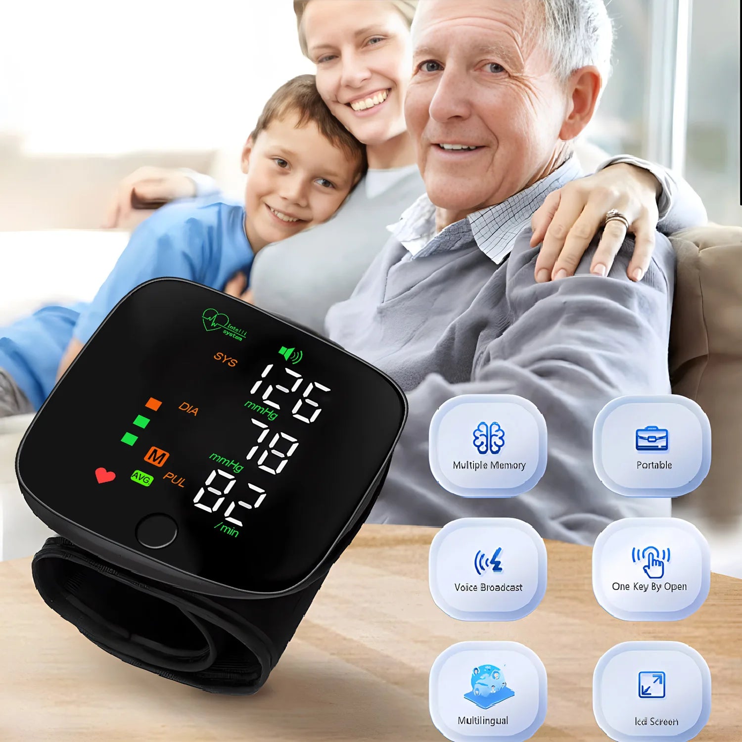 Rechargeable Wrist Blood Pressure Monitor Medical Russian/No Voice Digitlal Display Health Sphygmomanometer Tonometer