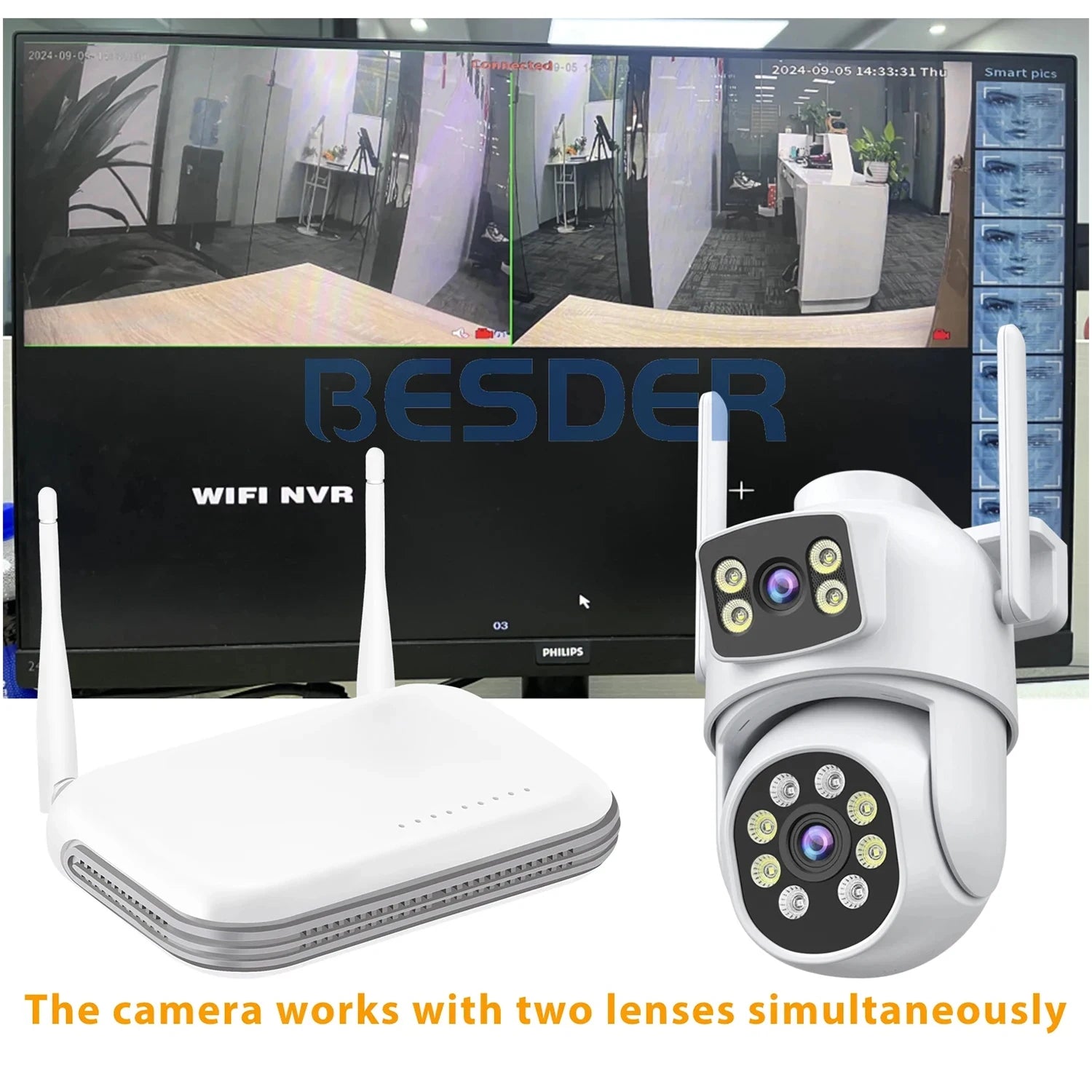BESDER 4K 8MP Wifi Camera PTZ Outdoor Dual Screen Human Detection Dual Lenses 10MP Security Protection IP Camera Audio O-Kam Pro