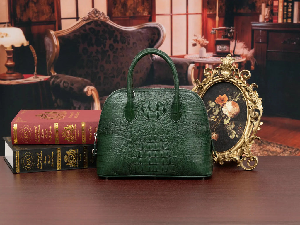 2024 Large Crocodile Leather Women's Bag Fashion Bowling Lady Handbag Genuine Leather Shuolder Crossbody Bag Travel Shell Bag 45