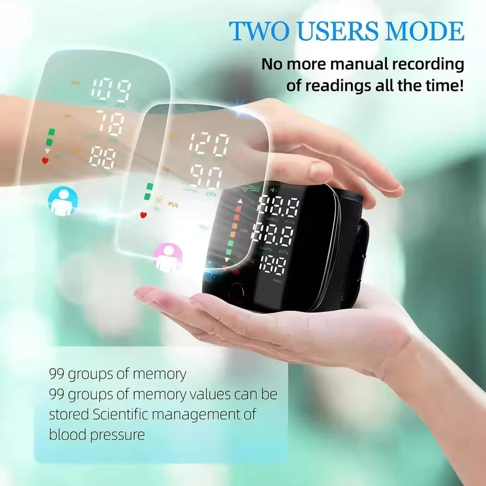 Voice Portable LED Wrist Blood Pressure Monitor Portable Rechargeable Digital Tonometer Sphygmomanometer BP Monitor