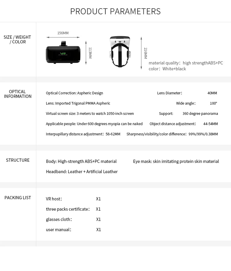 VR Headset for Smartphone 3D Glasses G06E with Spatial Audio Tidesmit