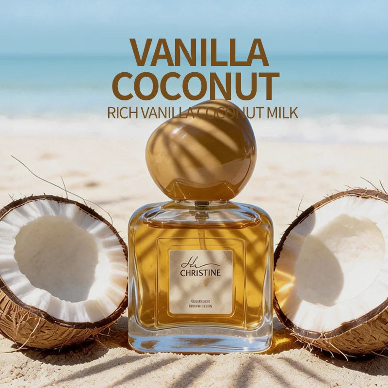 Marcas Originales Summer Fresh Pea: Women's vanilla coconut citrus EDP perfume in a square bottle with round cap.