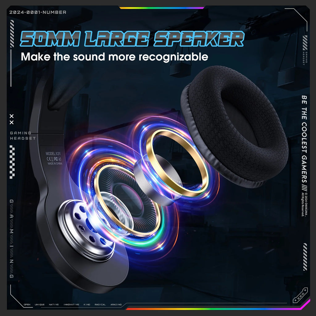 Tidesmit Gaming Headset with 50mm Drivers & RGB LED for PC PS5 Xbox Tidesmit