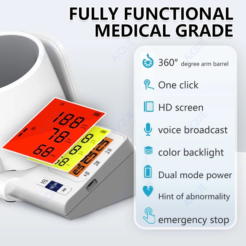 AiQUE Clinic Blood Pressure Monitor Automatic Tunnel Tonometer Digital Upper Arm Sphygmomanometer Tensiometer BP Machine Pulse