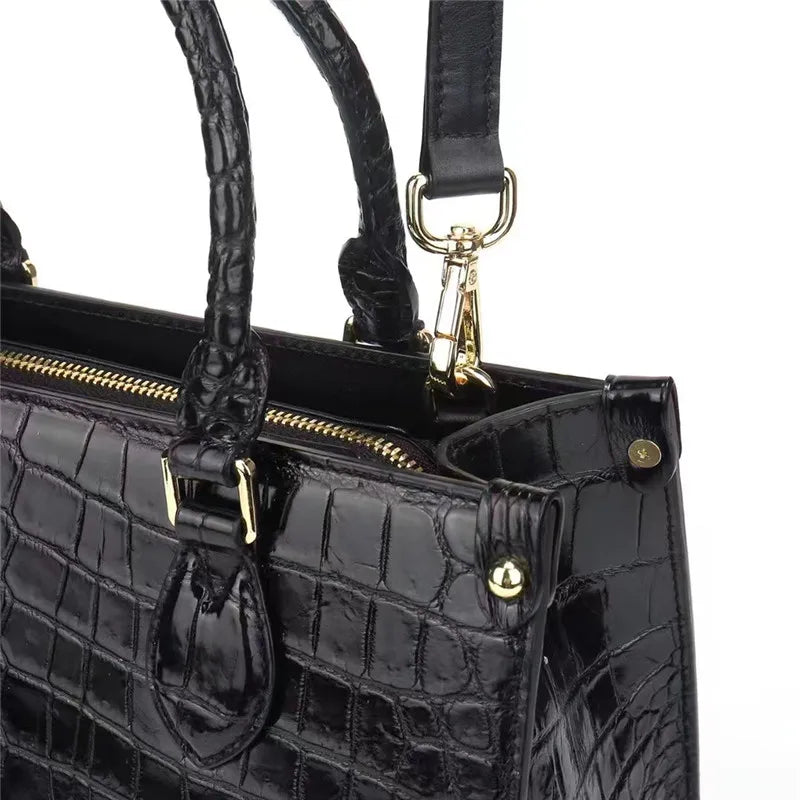 Authentic Crocodile Skin Classic Women's Small Totes Handbag Genuine Exotic Leather Female Work Purse Lady Single Shoulder Bag