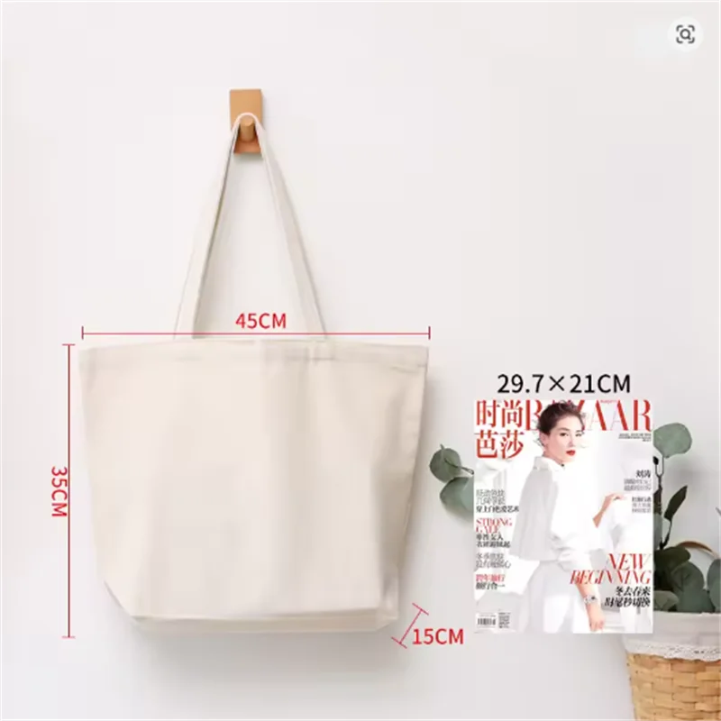 100PCS/Lot Custom Logo Natural Canvas Tote Bags – High-Quality Reusable Cotton Grocery Shopping Bags with Large Capacity