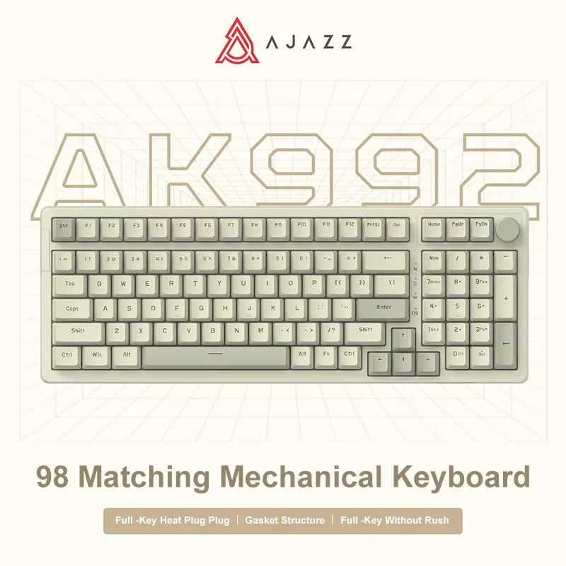 AK992 Retro Wired Mechanical Keyboard 100% 98-Key Full Layout Hot-Swap USB Gaming Keyboard Multimedia Key Knob, Blue Backlight