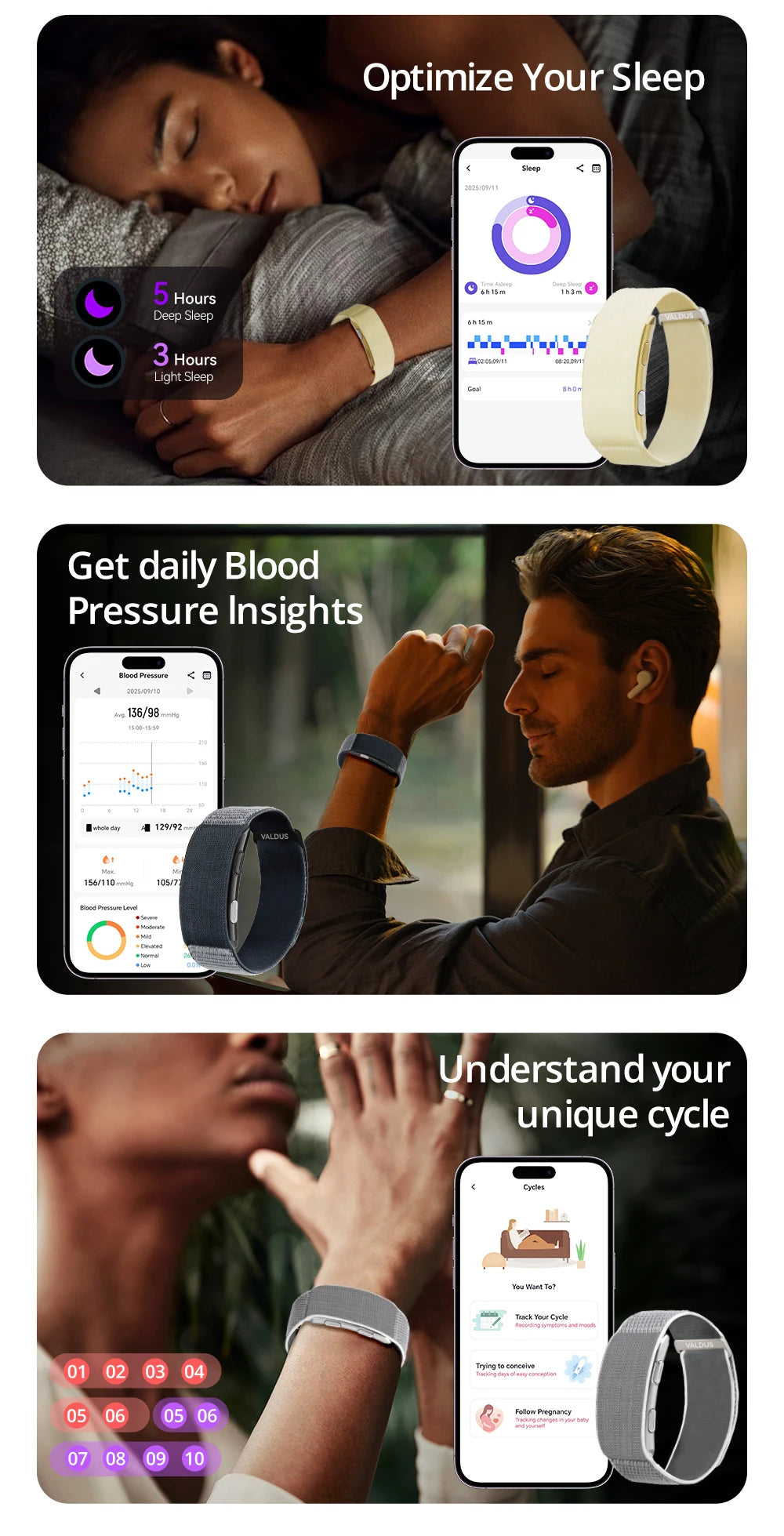 VALDUS New VITRO Smart Bracelet ECG Health Tracker Sports Fitness Heart Rate Blood Pressure Man Woman Wristband For ios Android