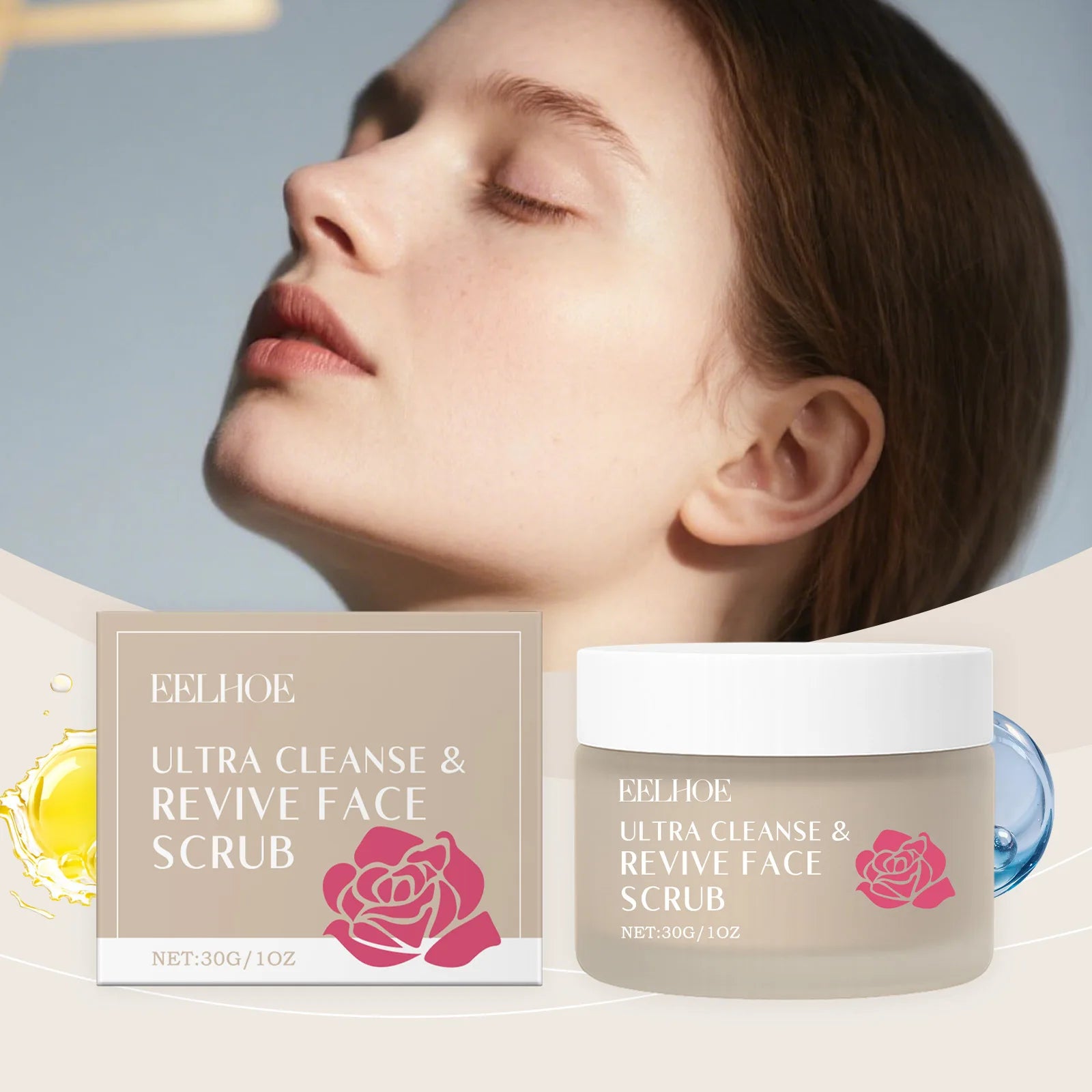 Rose Facial Exfoliating Scrub 30g – Natural Pore Minimizing Skin Polish Scrubs Treatments Tidesmit