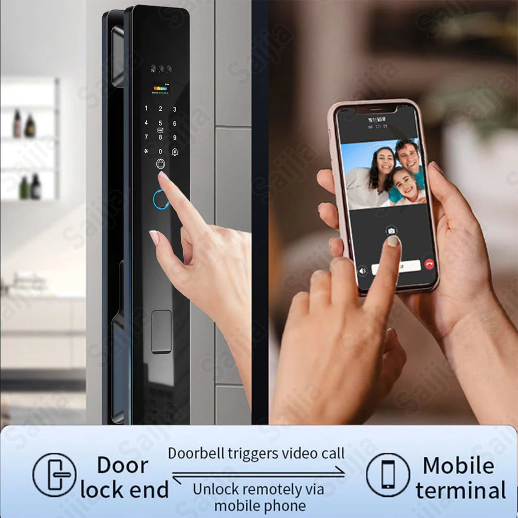 2026 Tuya Palm Smart Door Lock Rfid IC Card Wifi Camera Video Call Security Door Lock Front Door Electric Fingerprint Lock