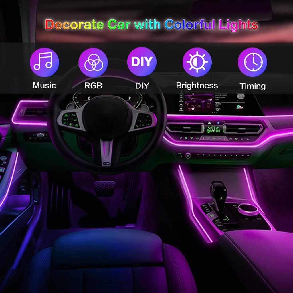 LED Car Interior Ambient Lighting Kit with RGB Smartphone Control Tidesmit