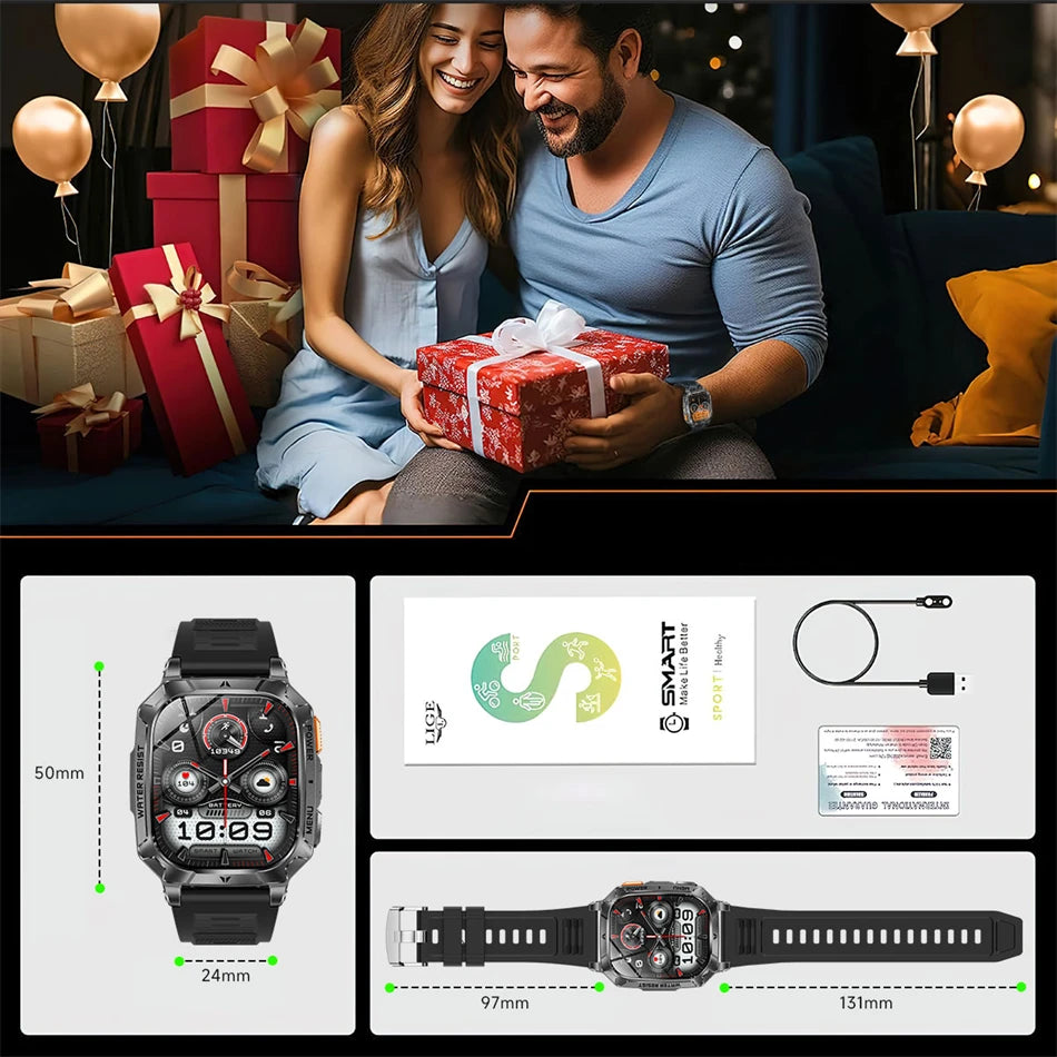 2026 New Hot flashlight Men Smartwatch Compass 1400 mAh BT call GPS fitness IP68 Waterproof Fashion Smartwatch For holiday Gifts