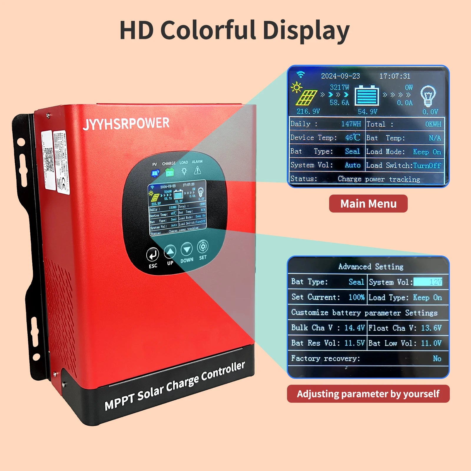 HXCONTROLLER MPPT Solar Charge Controller 480VDC Built In WIFI Monitor For 24V-192V Lifepo4 Lithium GEL Lead Acid GEL