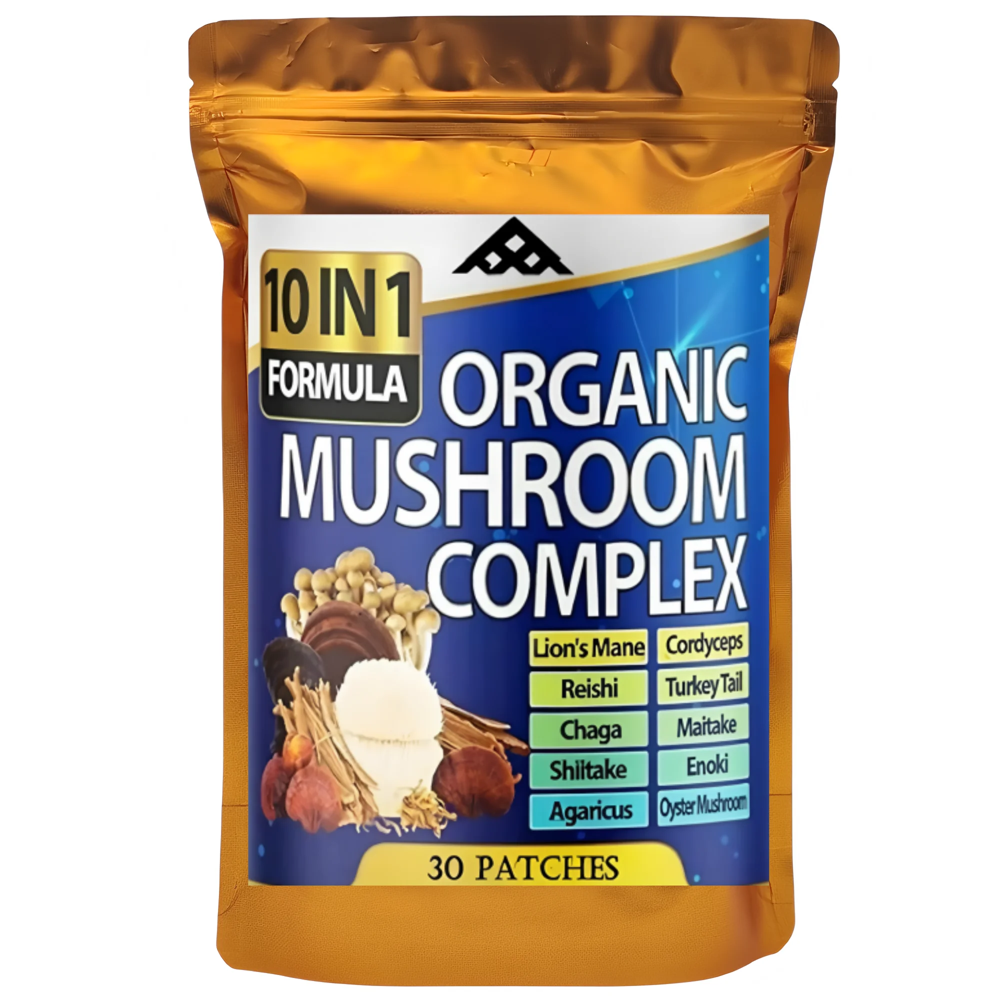30 Patches 10 In 1 Mushroom Complex Transdermal Patches Lions Mane, Reishi And Cordyceps For Memory Natural Energy Stress Relief