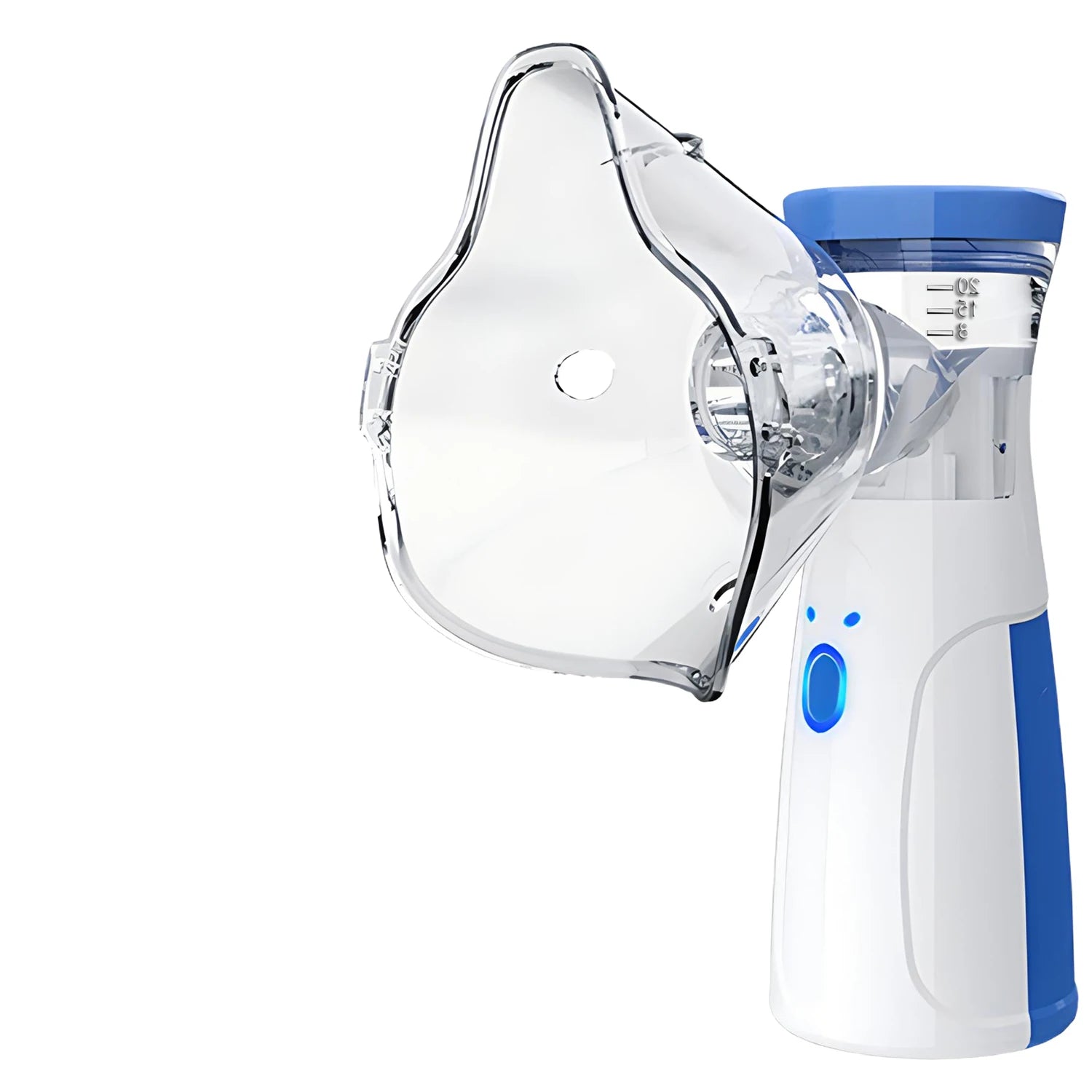 White and blue nano ionic facial steamer with clear mask for home spa moisturizing and deep pore cleansing.
