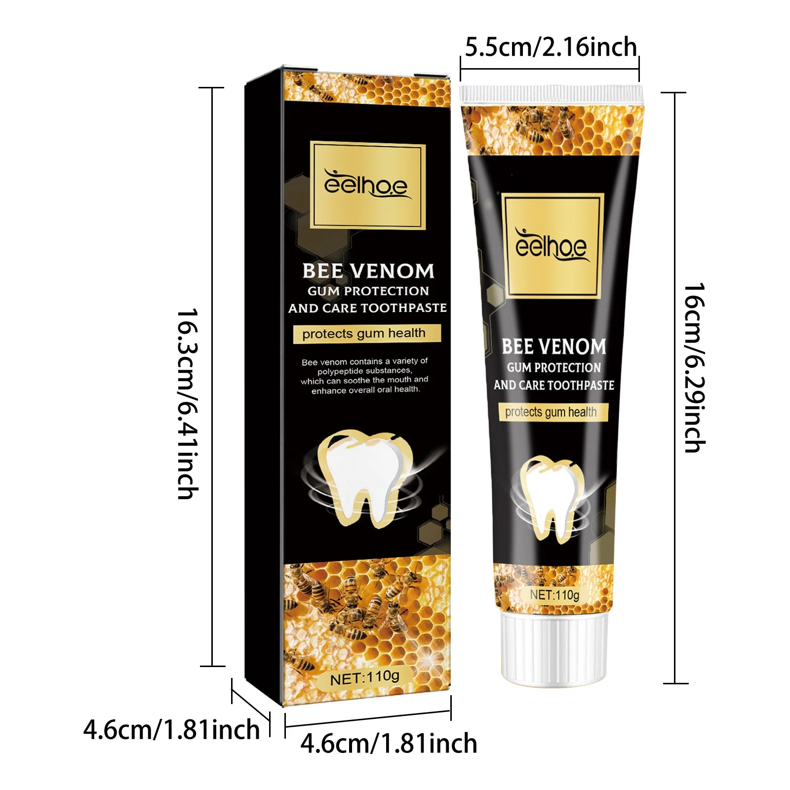 Tidesmit Bee Venom teeth whitening toothpaste tube for removing yellow stains and plaque with fresh breath