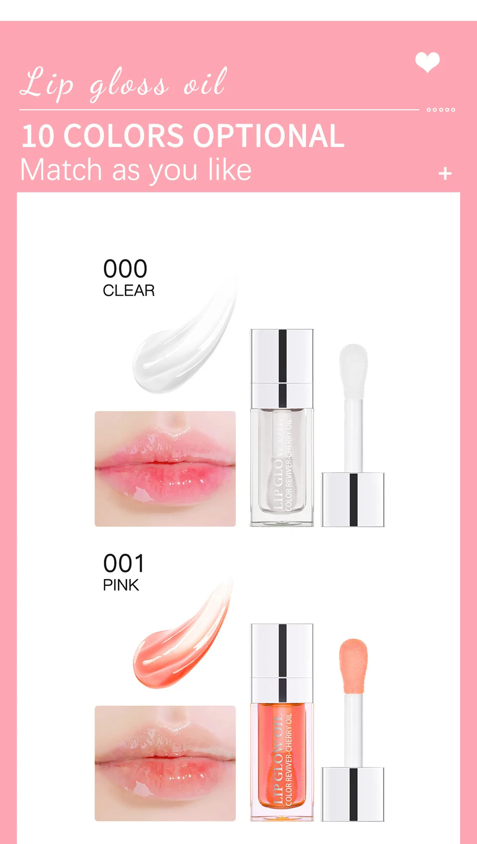 Moisturizing crystal jelly lip oil in clear and pink shades, providing a plumping, high-shine tint for glossy lips.