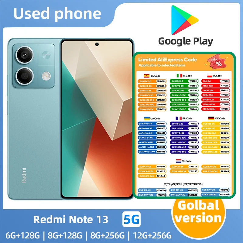 Redmi Note 13 5G Android 6GB ROM 128GB 120Hz 64MP 6.67in 2400x1080px 5000mAh 33W used phone