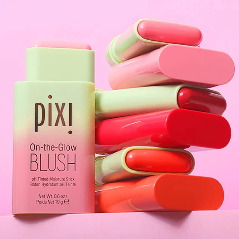 Tidesmit Pixi On-the-Glow creamy blush stick in ruby and juicy shades for hydrating buildable face makeup