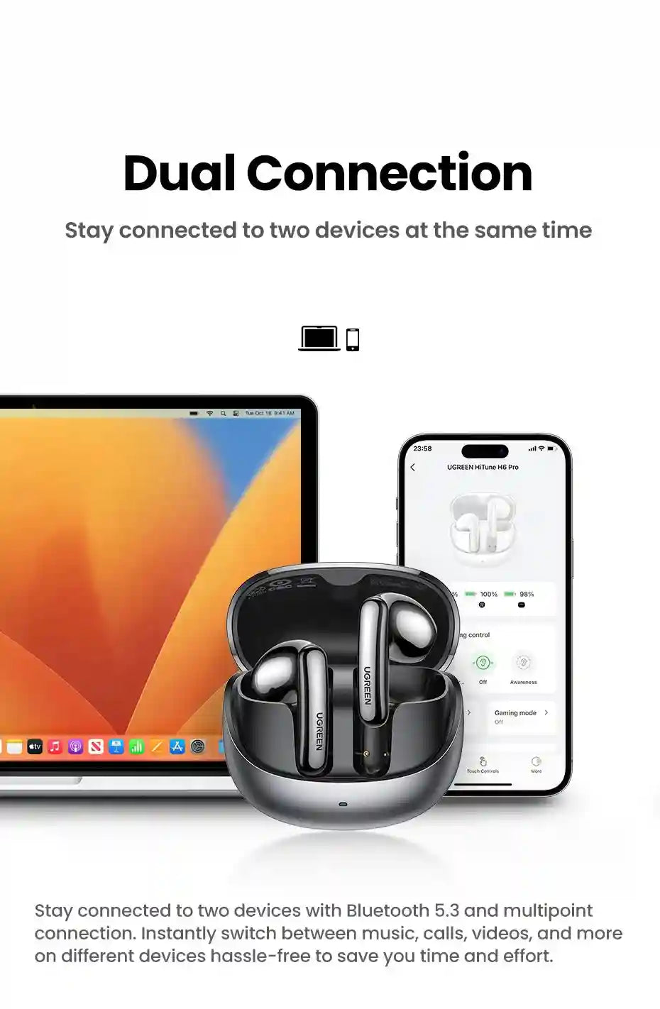 H6 Pro Wireless Headphones with Active Noise Cancellation Tidesmit