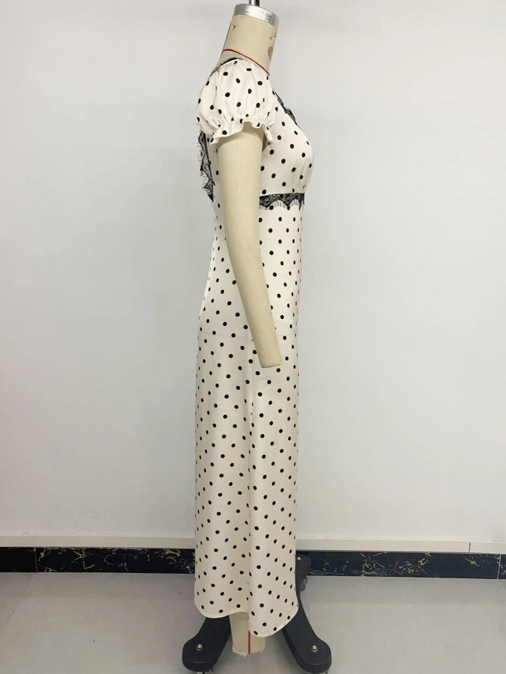 Elegant Dot Print Lace Backless Women Dress Fashion V-neck Puff Sleeve Bandage Maxi Dress 2026 Summer Female Party Holiday Dress