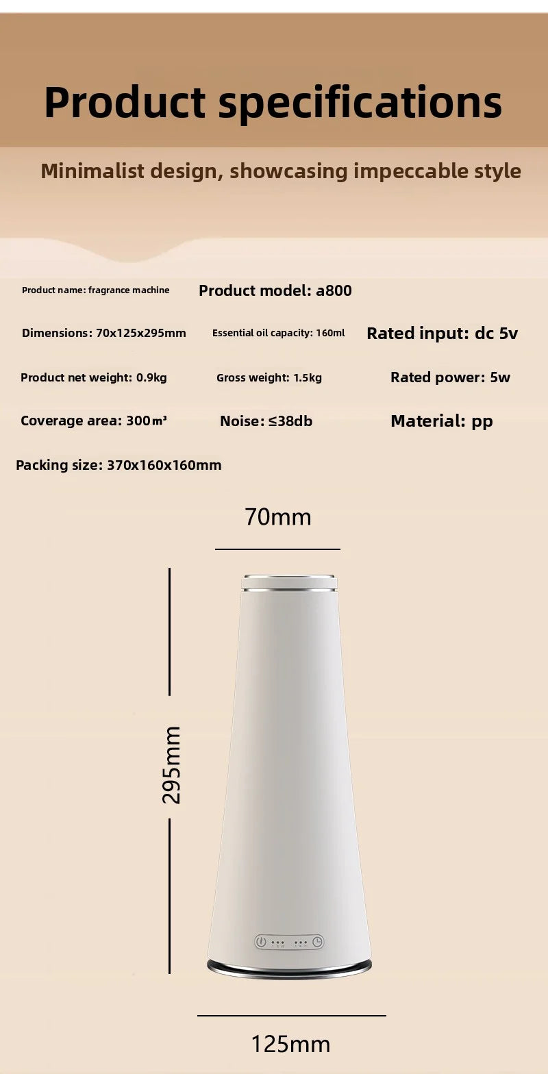 A800 Silent Aroma Diffuser Waterless Fragrance Scent Machine Rechargeable with Bluetooth APP Control Mood Light 300 Cubic Space