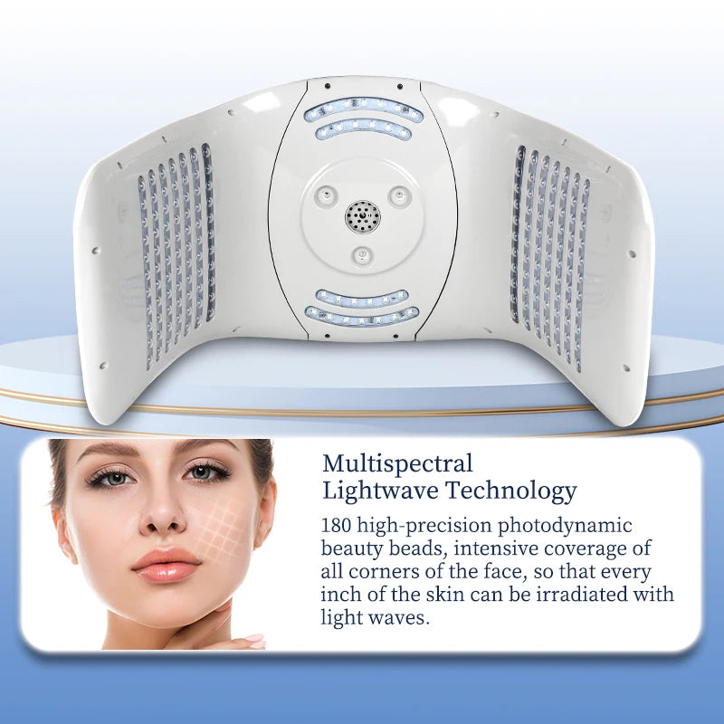 White, tri-fold LED light therapy device for facial skin care with 180 light beads for full-coverage treatment.