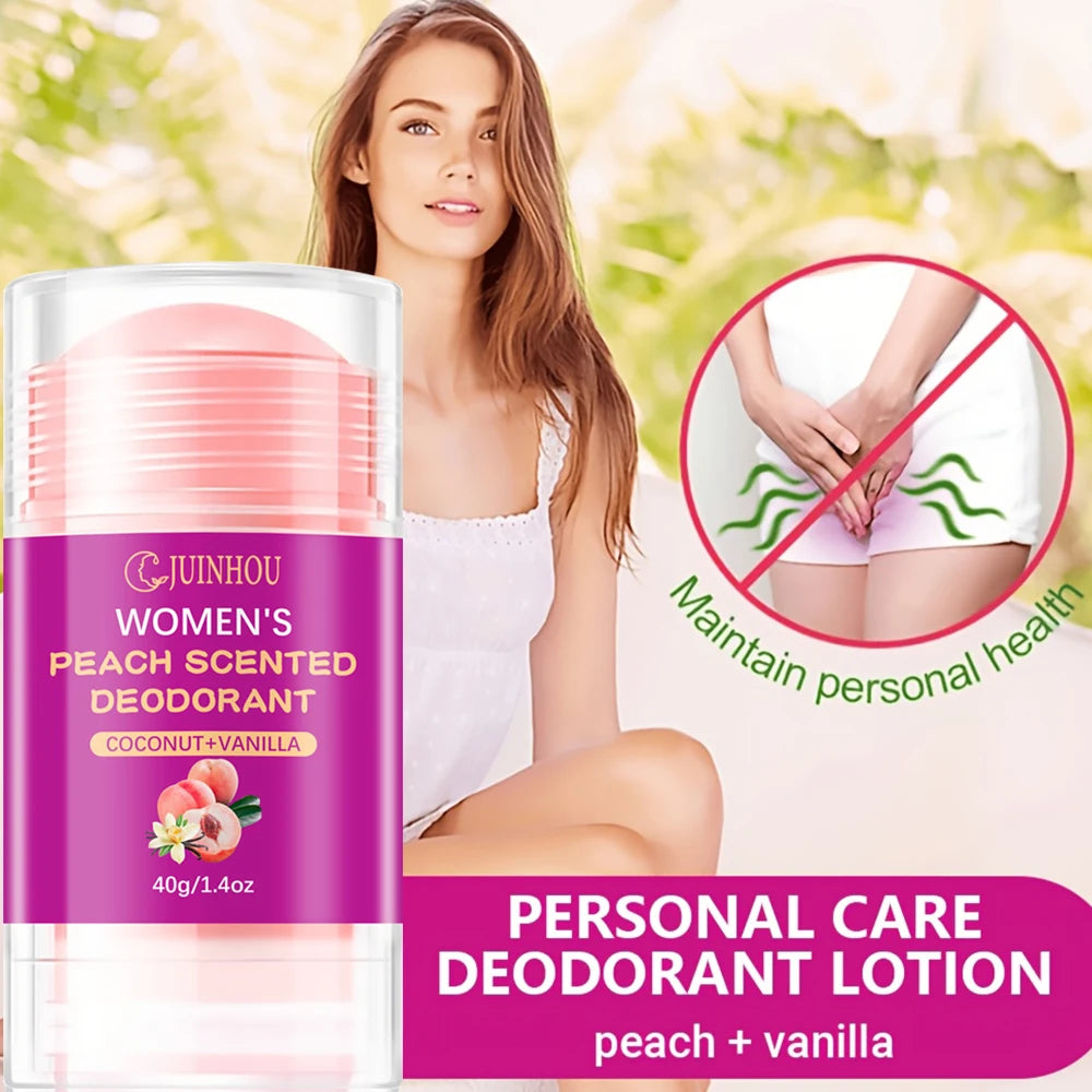 Tidesmit JUINHOU 40g Peach Scent Deodorant Stick for women, moisturizing antiperspirant for daily fresh odor control.