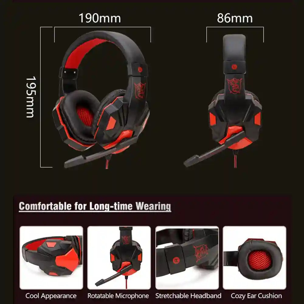 Wired Gaming Headphones with Mic – Adjustable Bass PC Over-Ear Headset Tidesmit