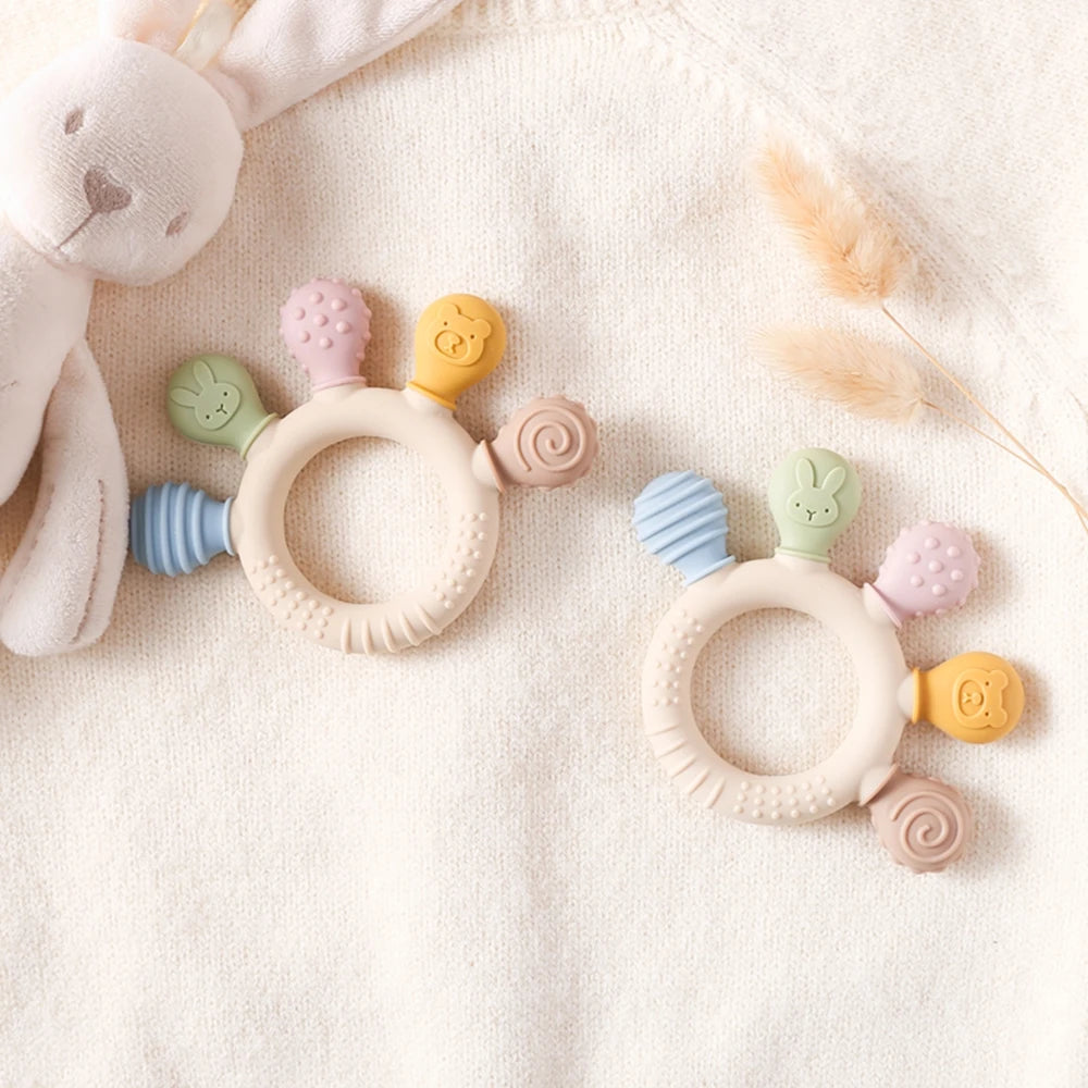 Silicone Baby Teether Toys 0-12Month Food Grade Toddlers Anxiety Teething Ring Sensory Toys Silicone Animal Soothing Accessories