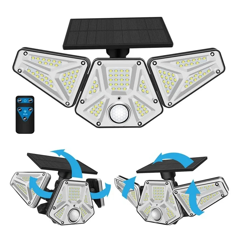 Solar wall light with rotatable light heads and remote control for adjustable angle lighting