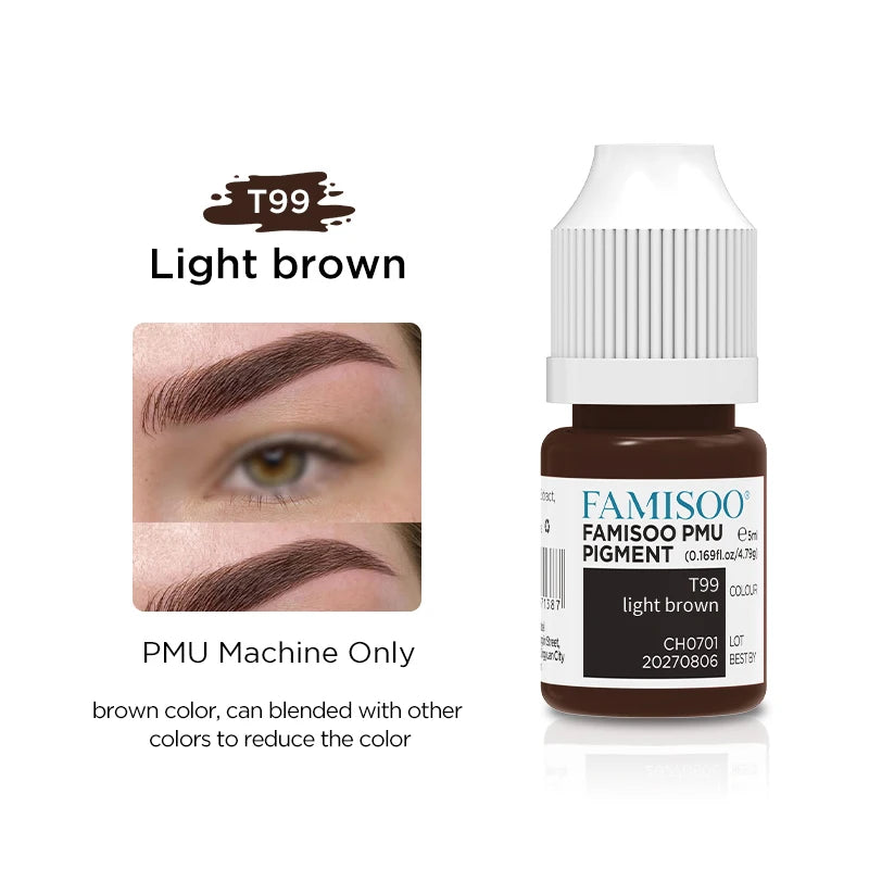 Eyebrow Tattoo Ink - Professional 5ml Microblading Pigment for PMU Machines Permanent Makeup Machines T99 Light brown