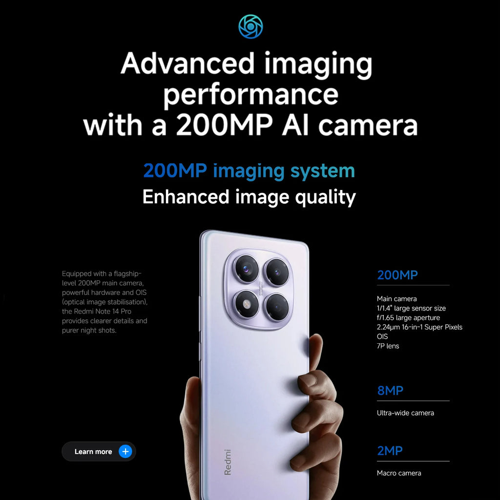 Xiaomi Redmi Note 14 Pro 256GB 5G Smartphone - 200MP Camera AE Tidesmit