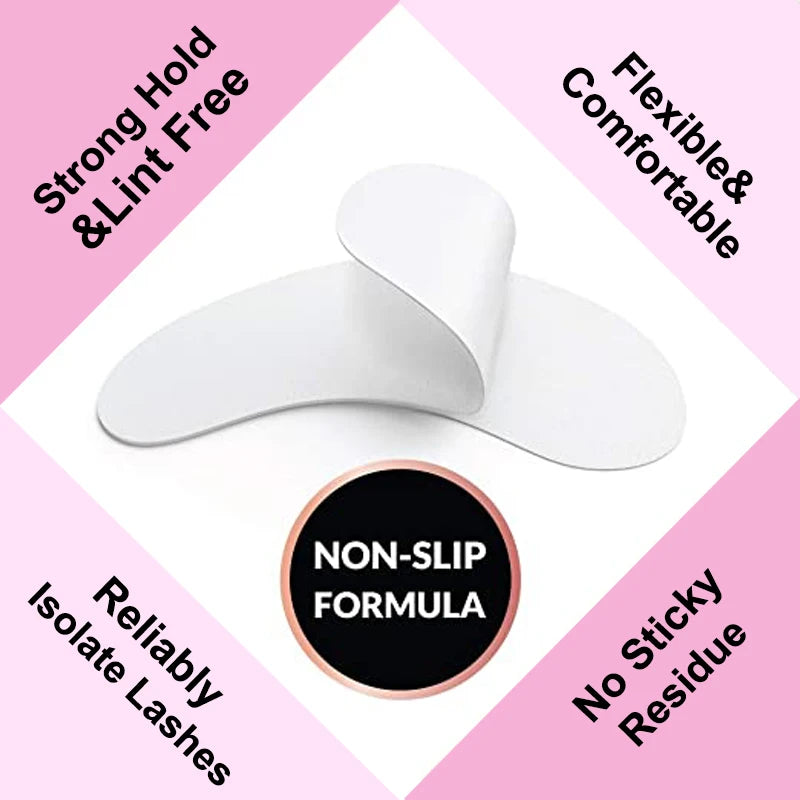 Lint-free white under-eye gel patches for eyelash extensions. Flexible, non-slip pads for professional lash isolation.